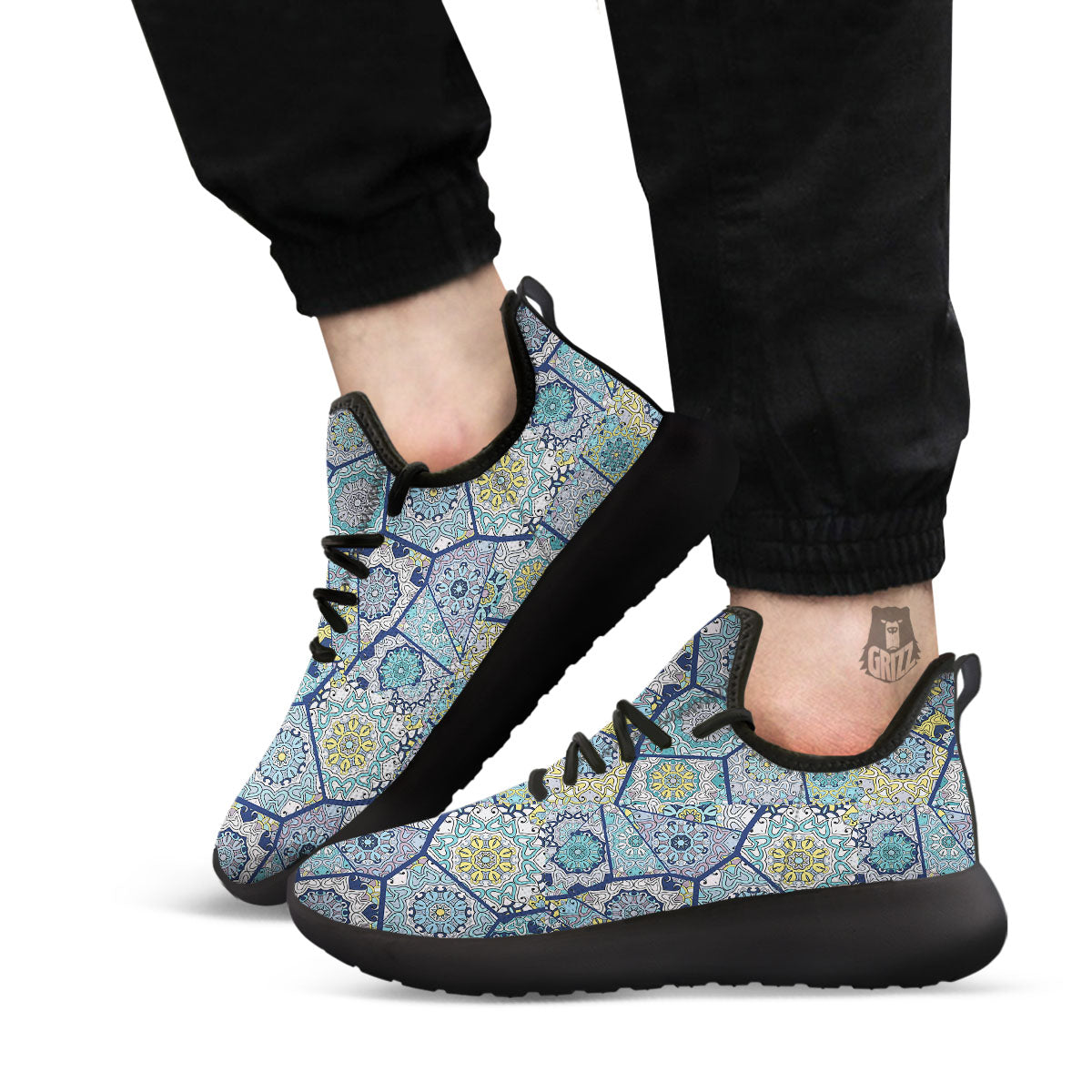 Patchwork Indian Floral Print Pattern Black Athletic Shoes-grizzshop