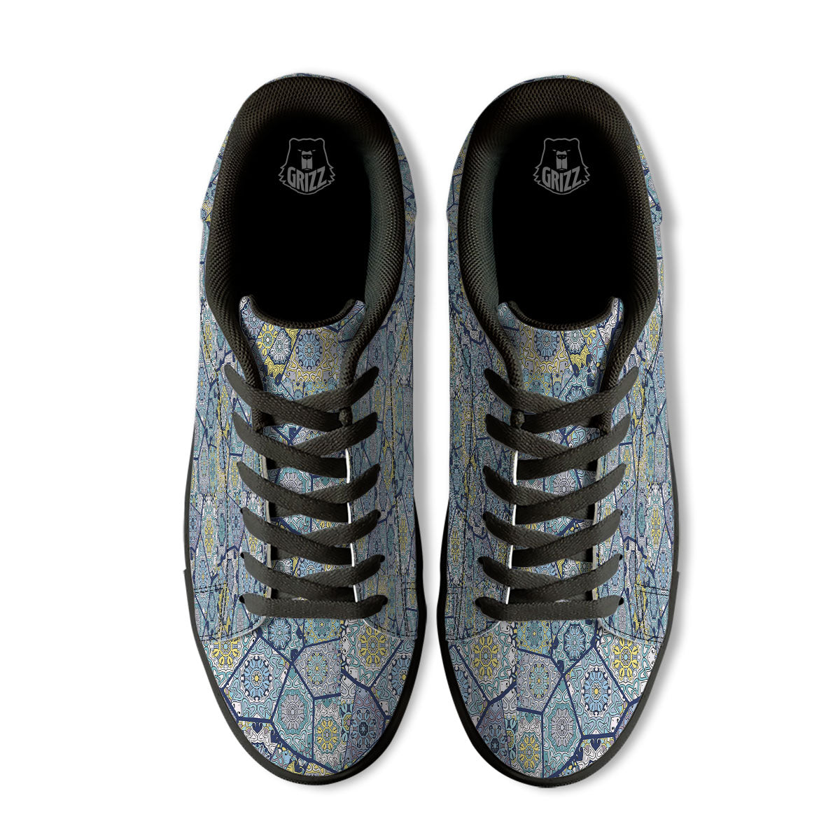 Patchwork Indian Floral Print Pattern Black Low Top Sneakers-grizzshop