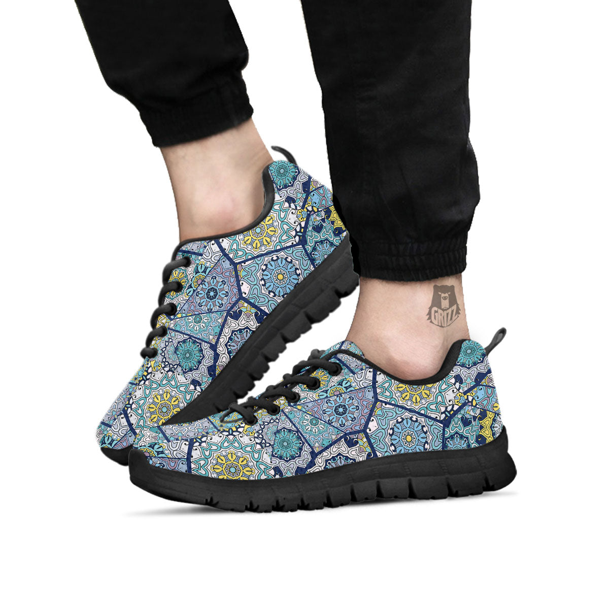Patchwork Indian Floral Print Pattern Black Sneaker-grizzshop
