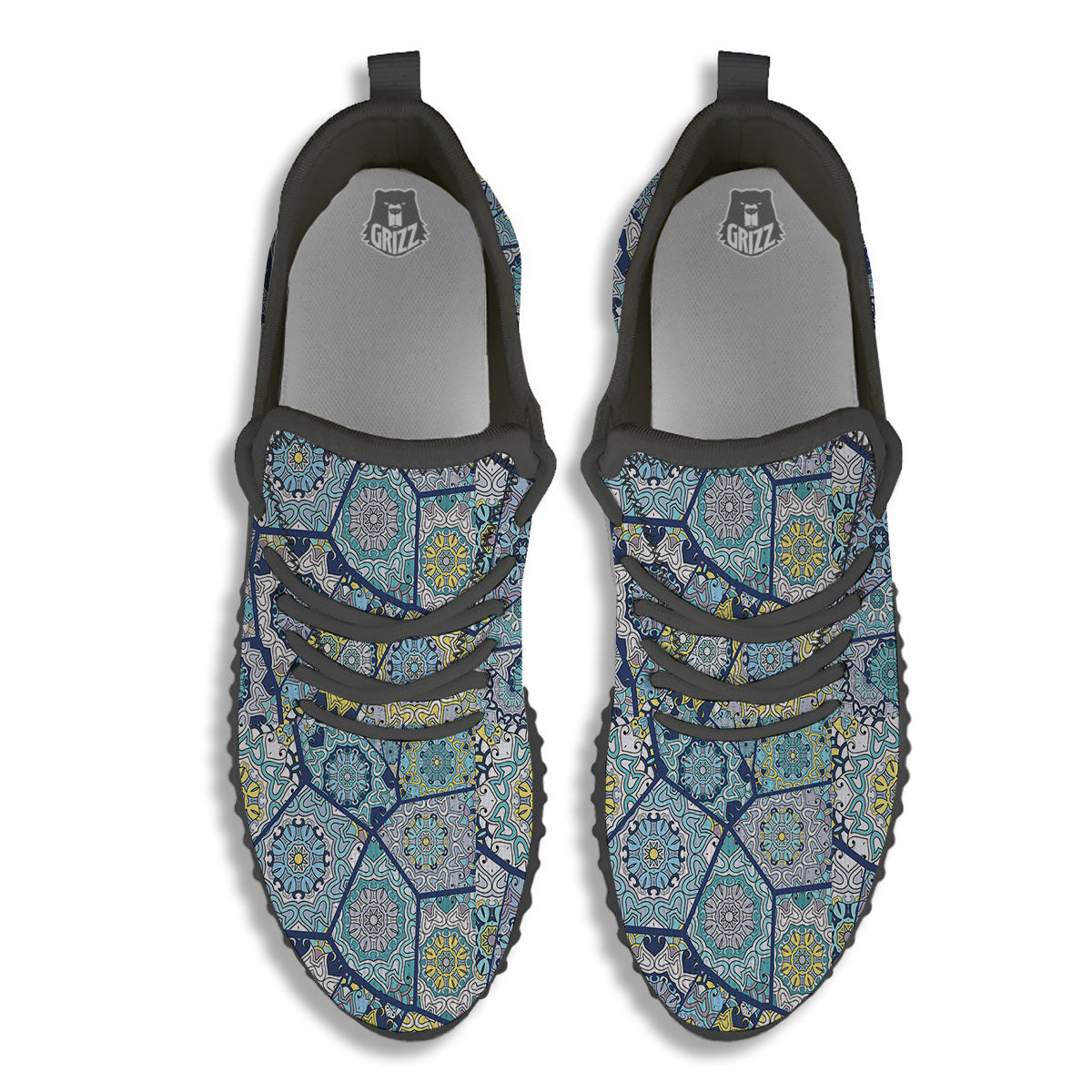 Patchwork Indian Floral Print Pattern Black Walking Shoes-grizzshop