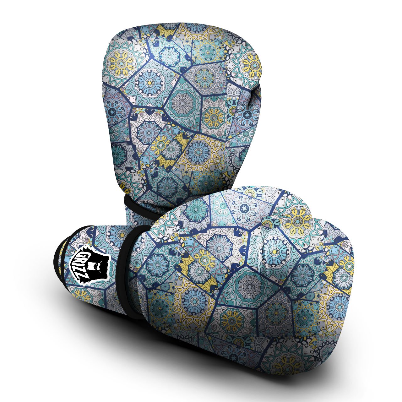 Patchwork Indian Floral Print Pattern Boxing Gloves-grizzshop