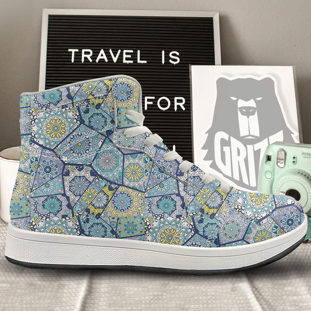 Patchwork Indian Floral Print Pattern High Top Sneakers-grizzshop
