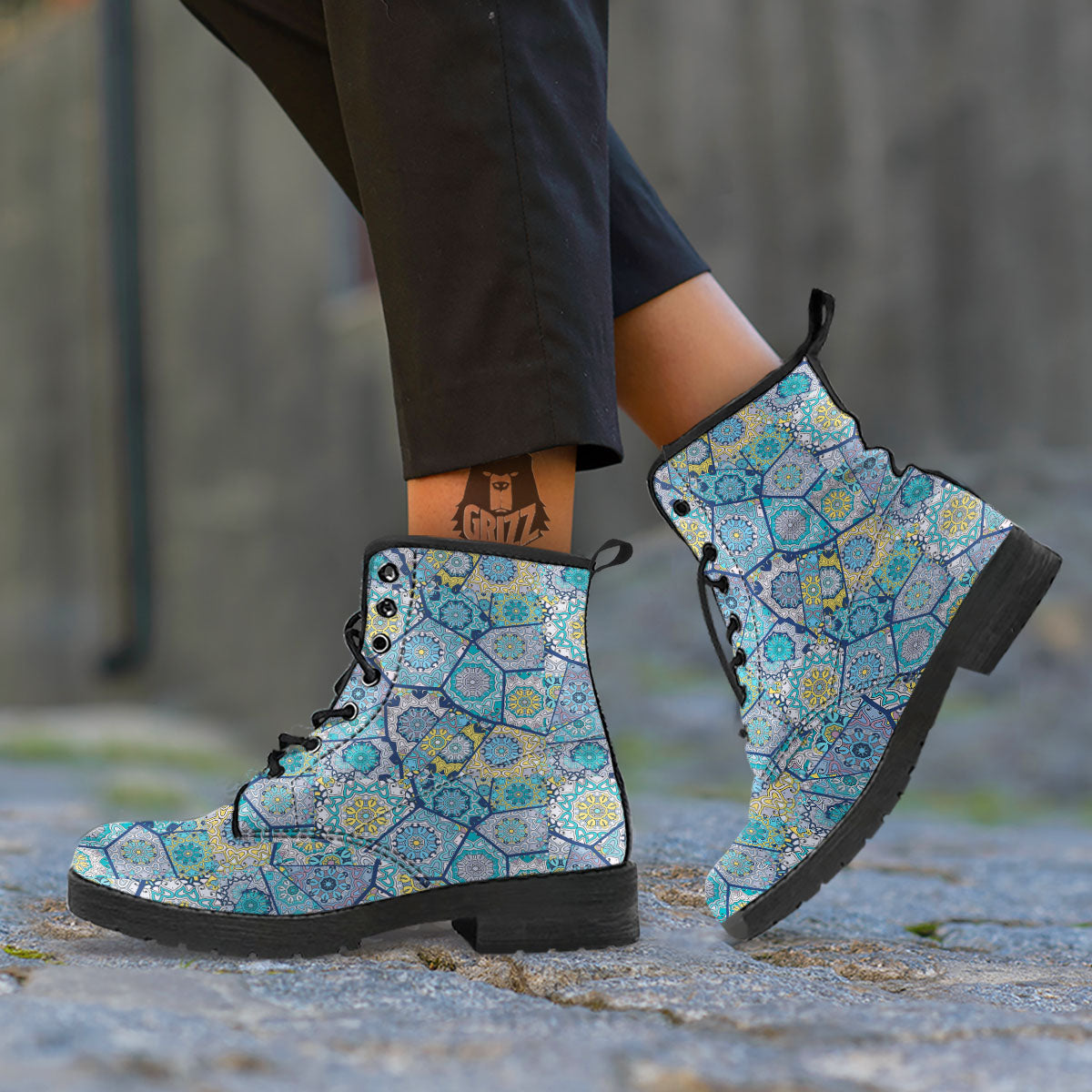 Patchwork Indian Floral Print Pattern Leather Boots-grizzshop