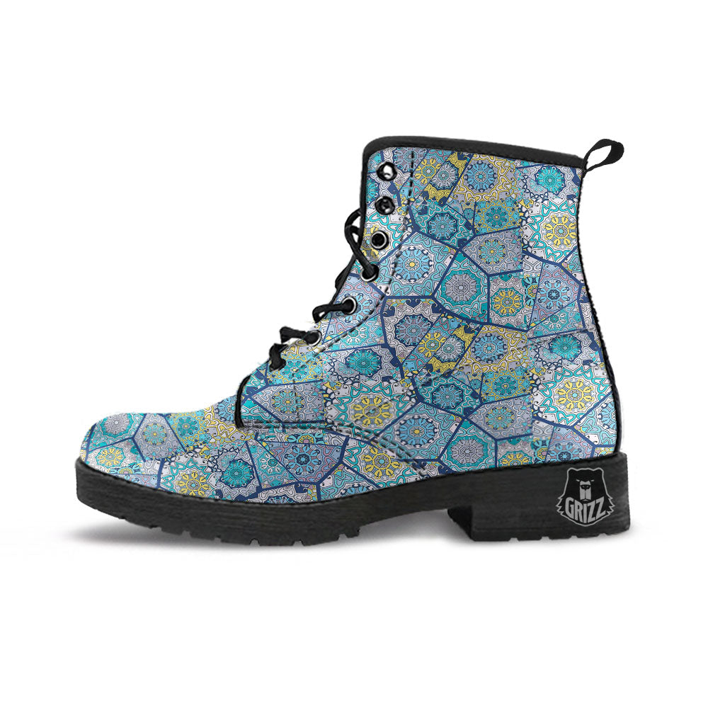 Patchwork Indian Floral Print Pattern Leather Boots-grizzshop