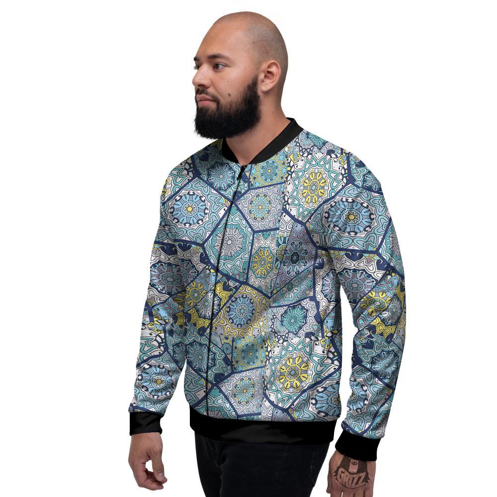 Patchwork Indian Floral Print Pattern Men's Bomber Jacket-grizzshop