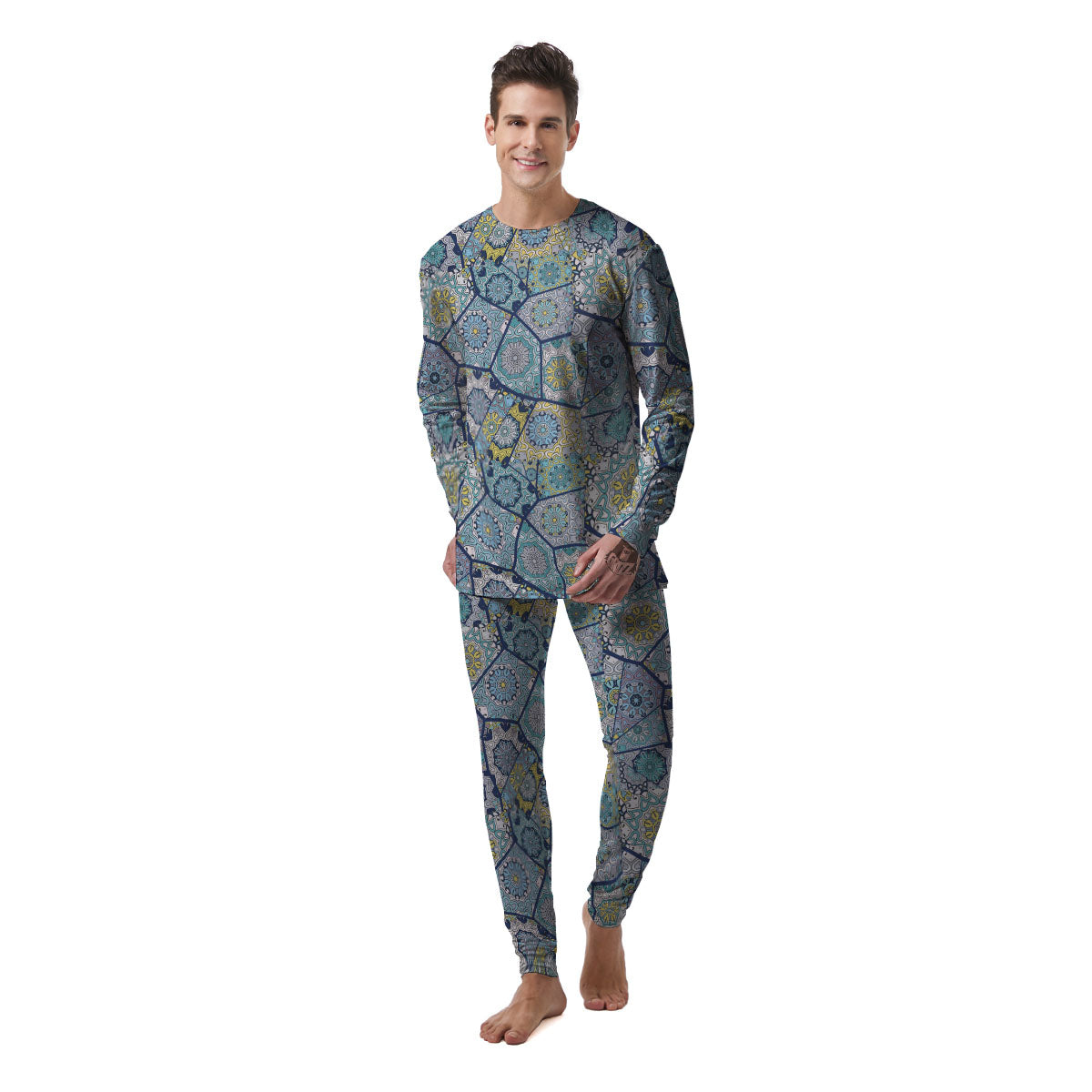 Patchwork Indian Floral Print Pattern Men's Pajamas-grizzshop
