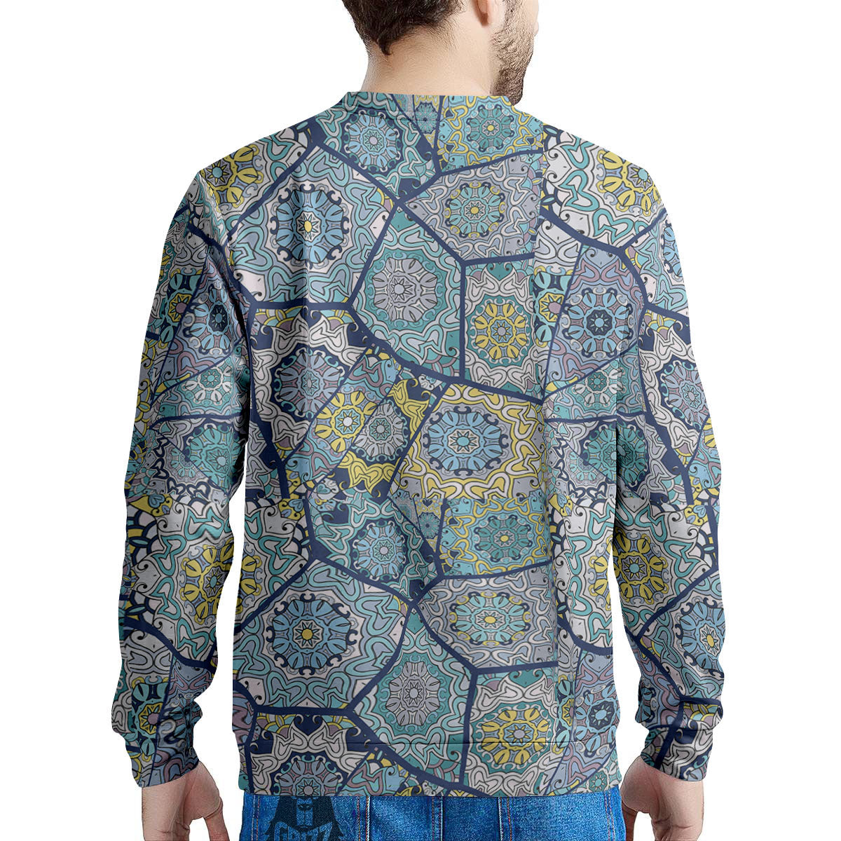 Patchwork Indian Floral Print Pattern Men's Sweatshirt-grizzshop