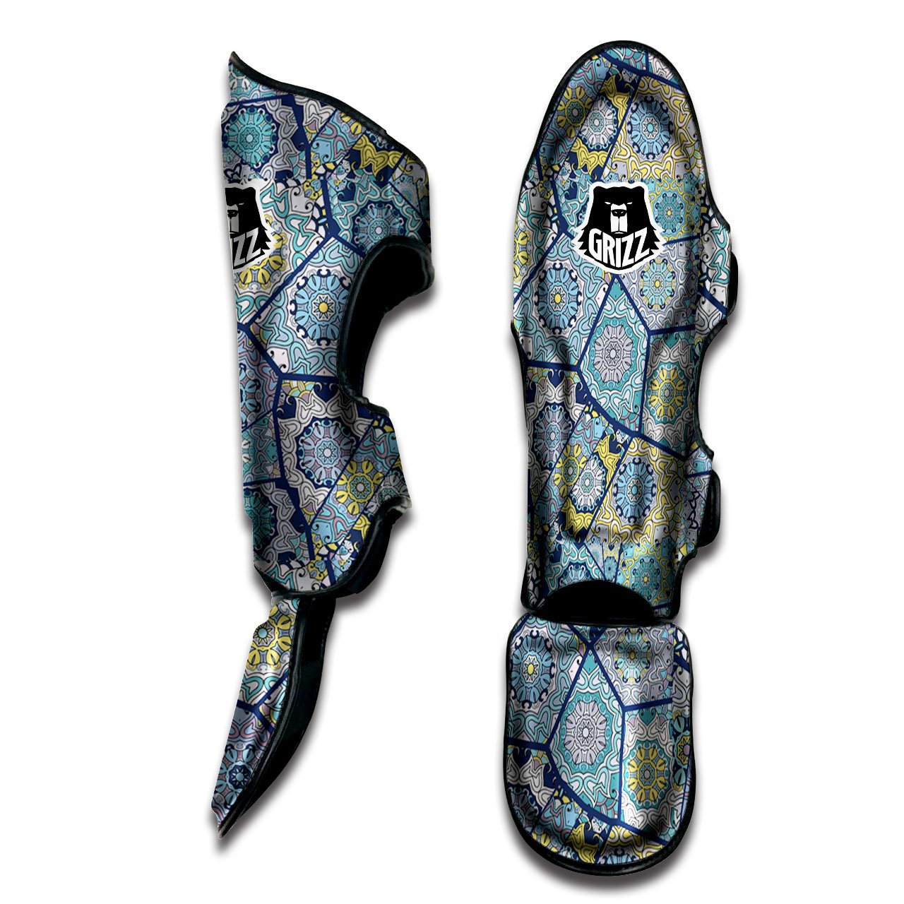 Patchwork Indian Floral Print Pattern Muay Thai Shin Guards-grizzshop