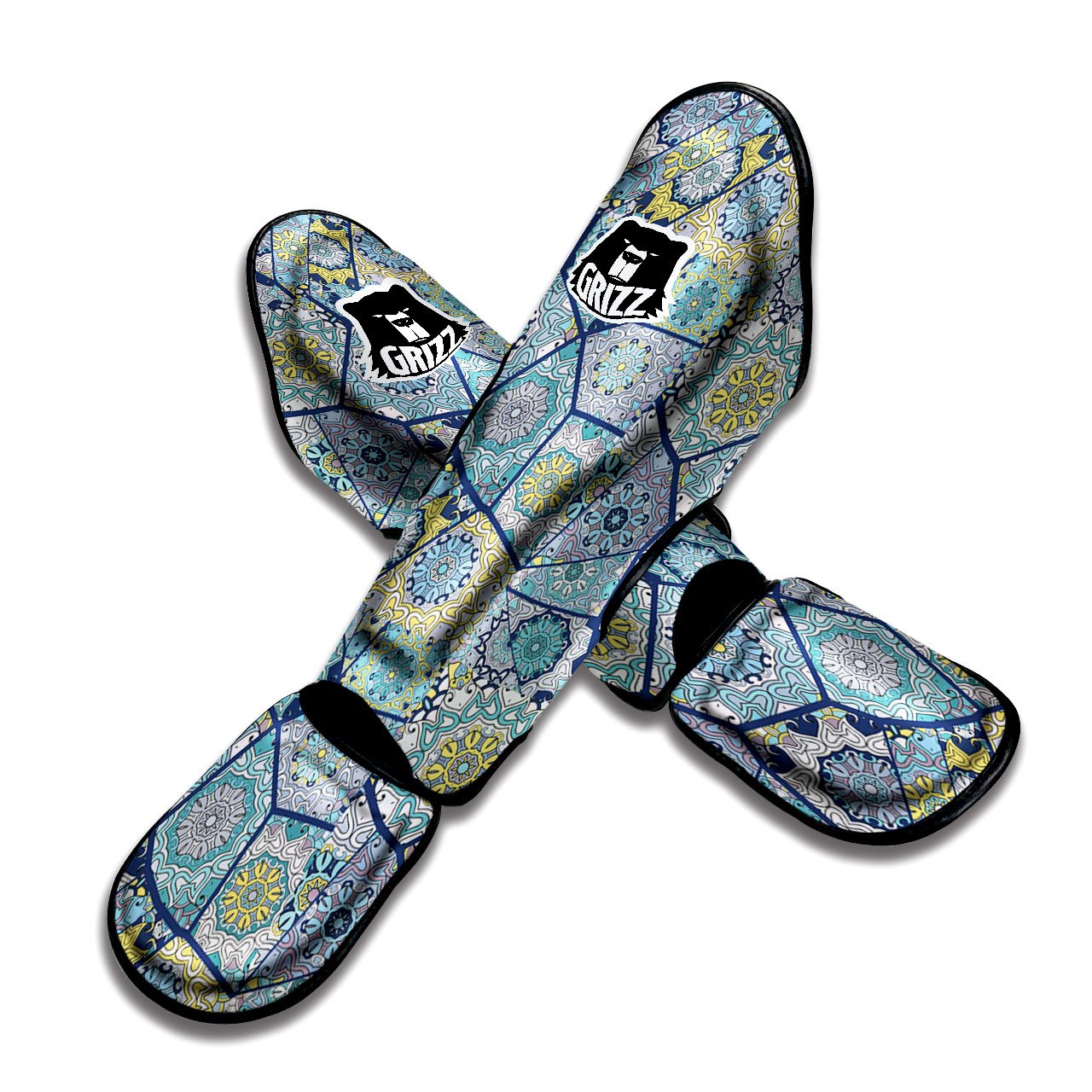 Patchwork Indian Floral Print Pattern Muay Thai Shin Guards-grizzshop