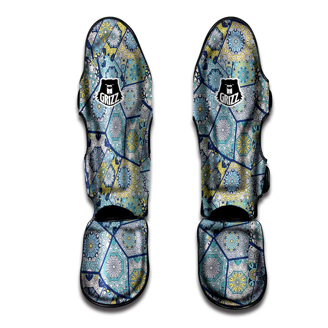 Patchwork Indian Floral Print Pattern Muay Thai Shin Guards-grizzshop