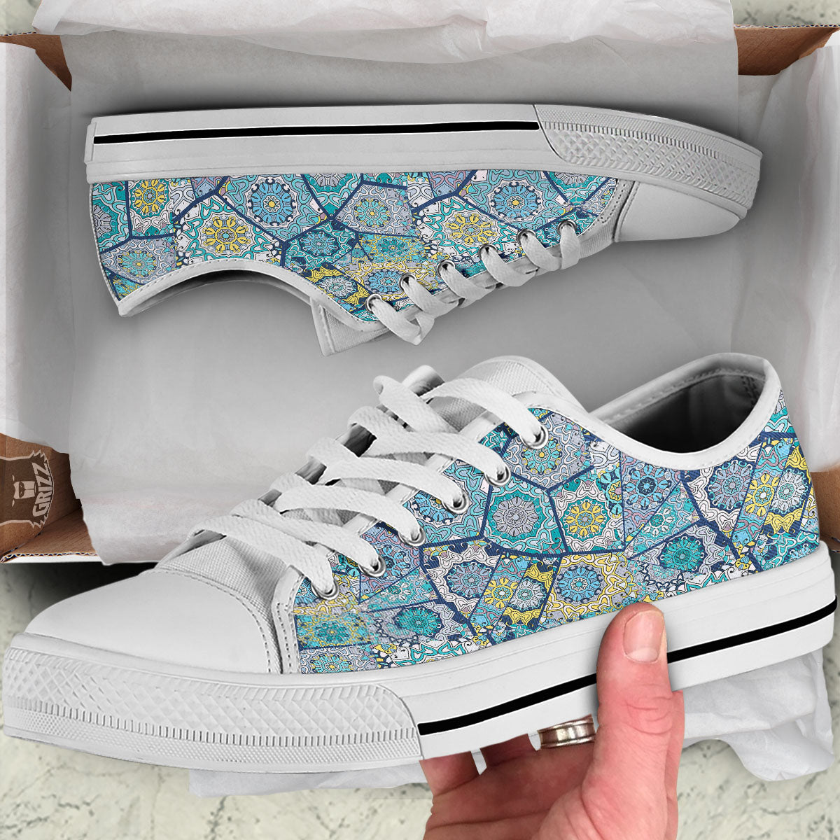 Patchwork Indian Floral Print Pattern White Low Top Shoes-grizzshop