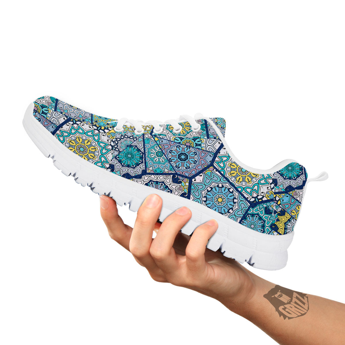 Patchwork Indian Floral Print Pattern White Sneaker-grizzshop