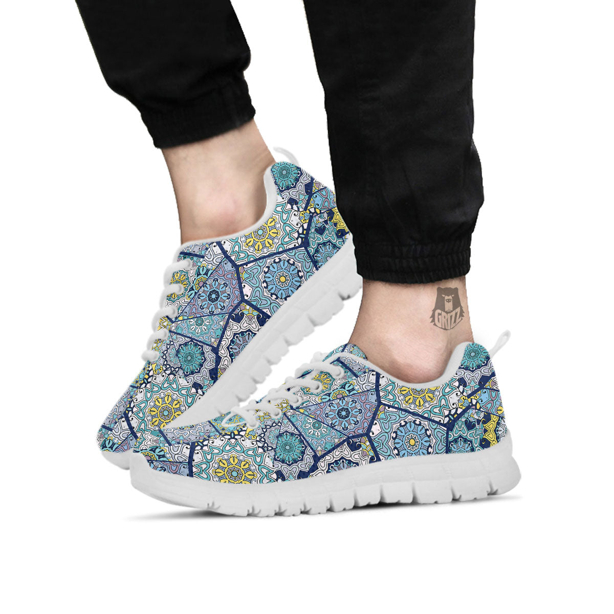 Patchwork Indian Floral Print Pattern White Sneaker-grizzshop