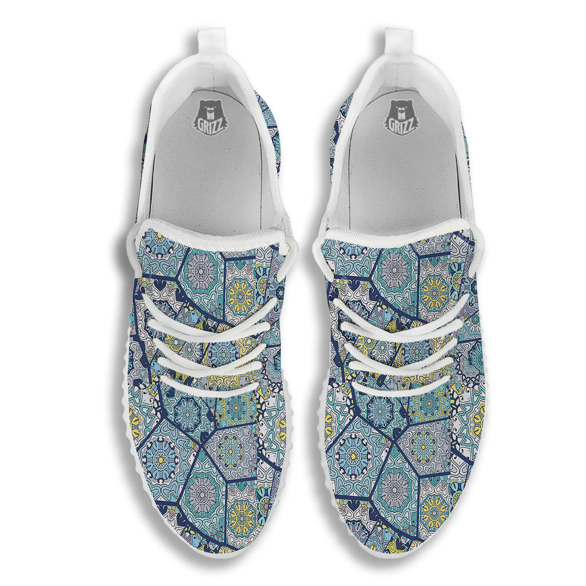 Patchwork Indian Floral Print Pattern White Walking Shoes-grizzshop