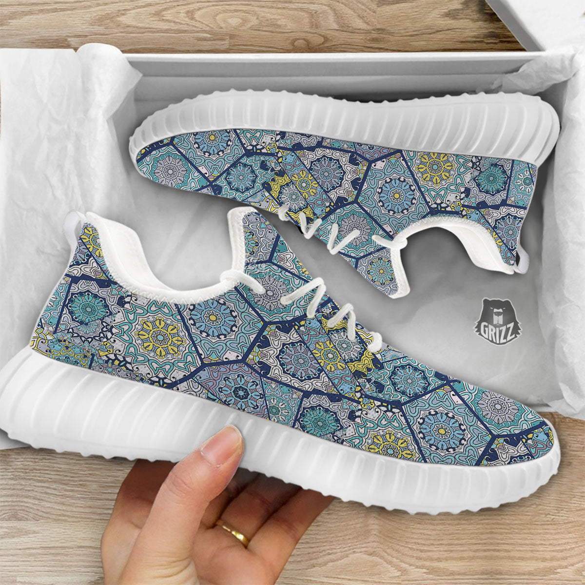 Patchwork Indian Floral Print Pattern White Walking Shoes-grizzshop