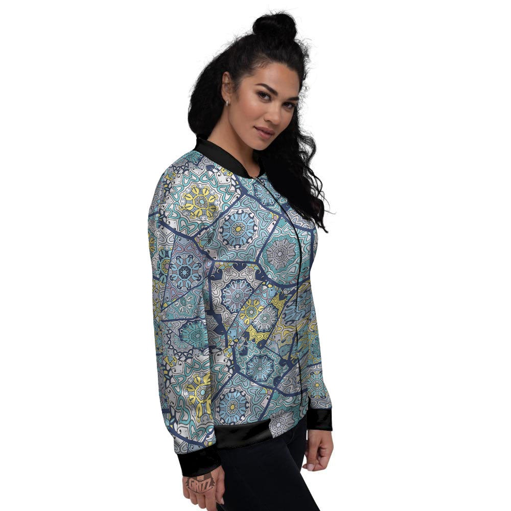 Patchwork Indian Floral Print Pattern Women's Bomber Jacket-grizzshop