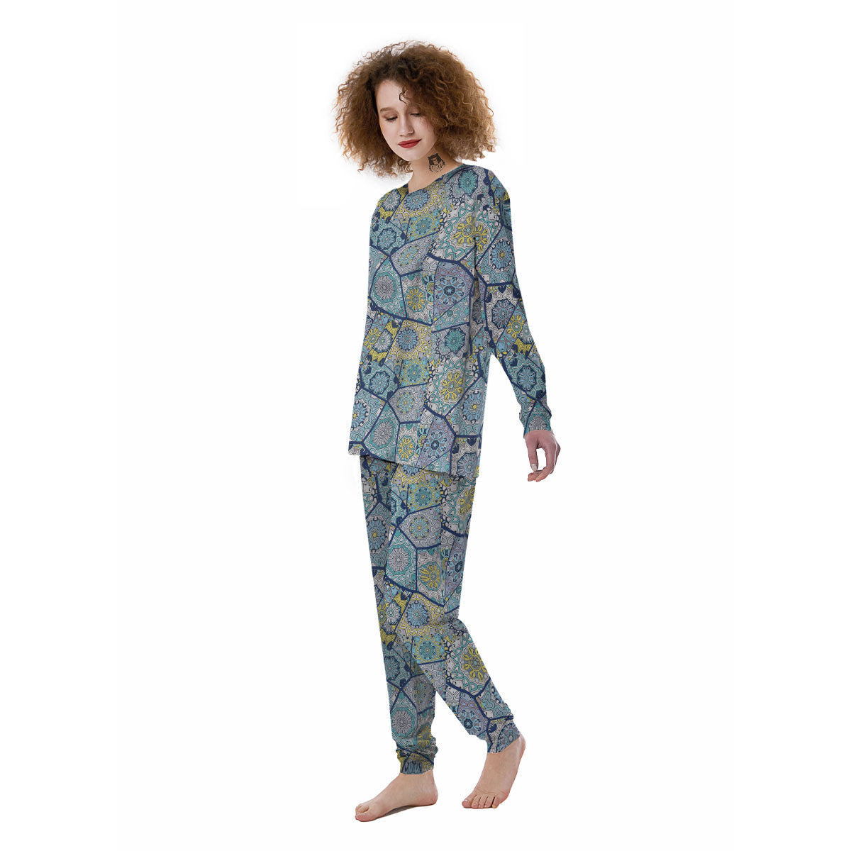 Patchwork Indian Floral Print Pattern Women's Pajamas-grizzshop