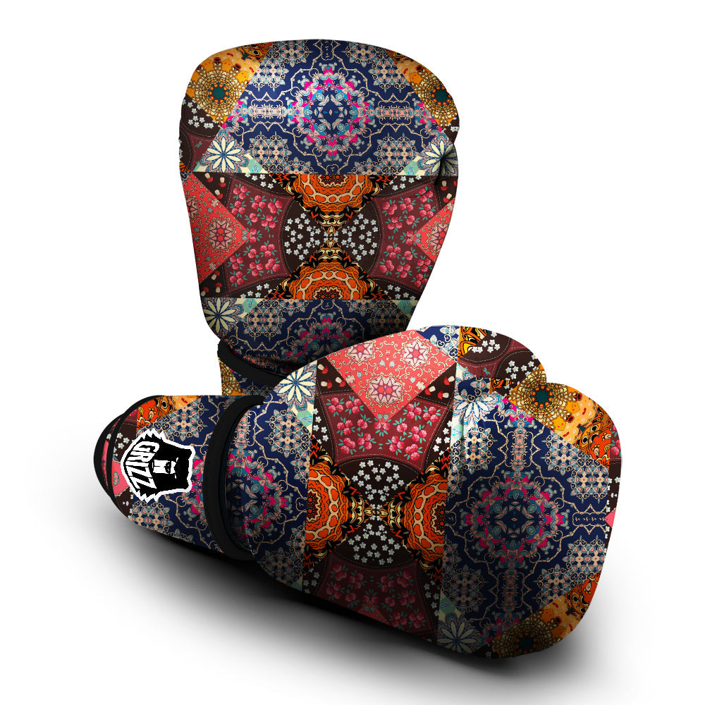 Patchwork Indian Flower Mandala Print Pattern Boxing Gloves-grizzshop