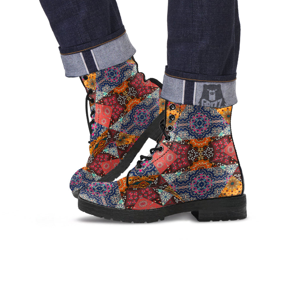 Patchwork Indian Flower Mandala Print Pattern Leather Boots-grizzshop