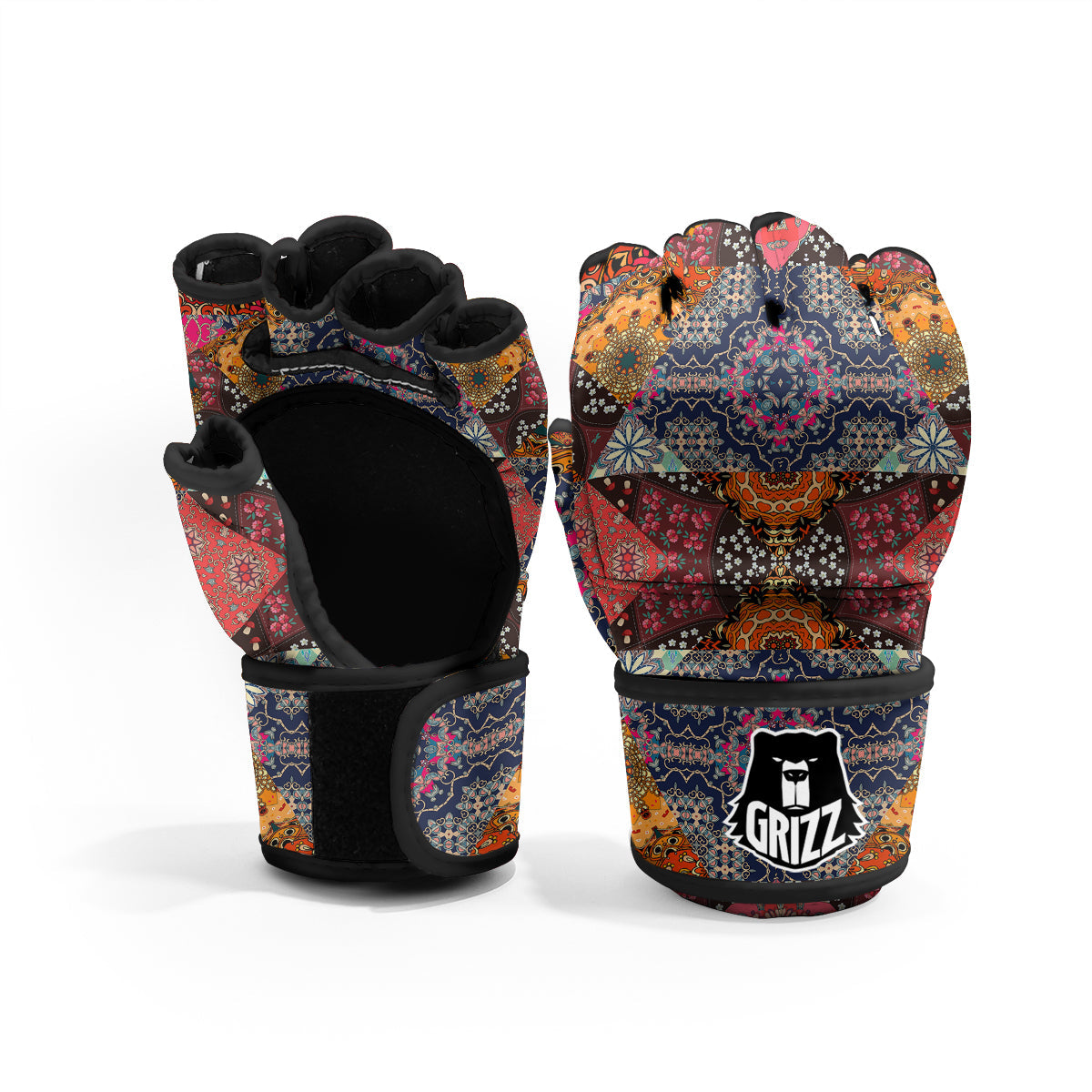 Patchwork Indian Flower Mandala Print Pattern MMA Gloves-grizzshop