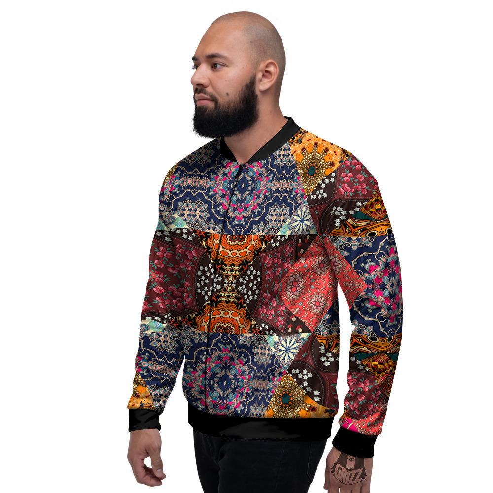 Patchwork Indian Flower Mandala Print Pattern Men's Bomber Jacket-grizzshop