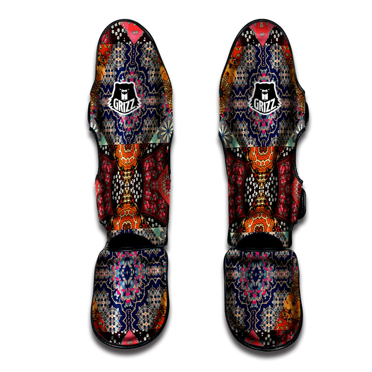 Patchwork Indian Flower Mandala Print Pattern Muay Thai Shin Guards-grizzshop