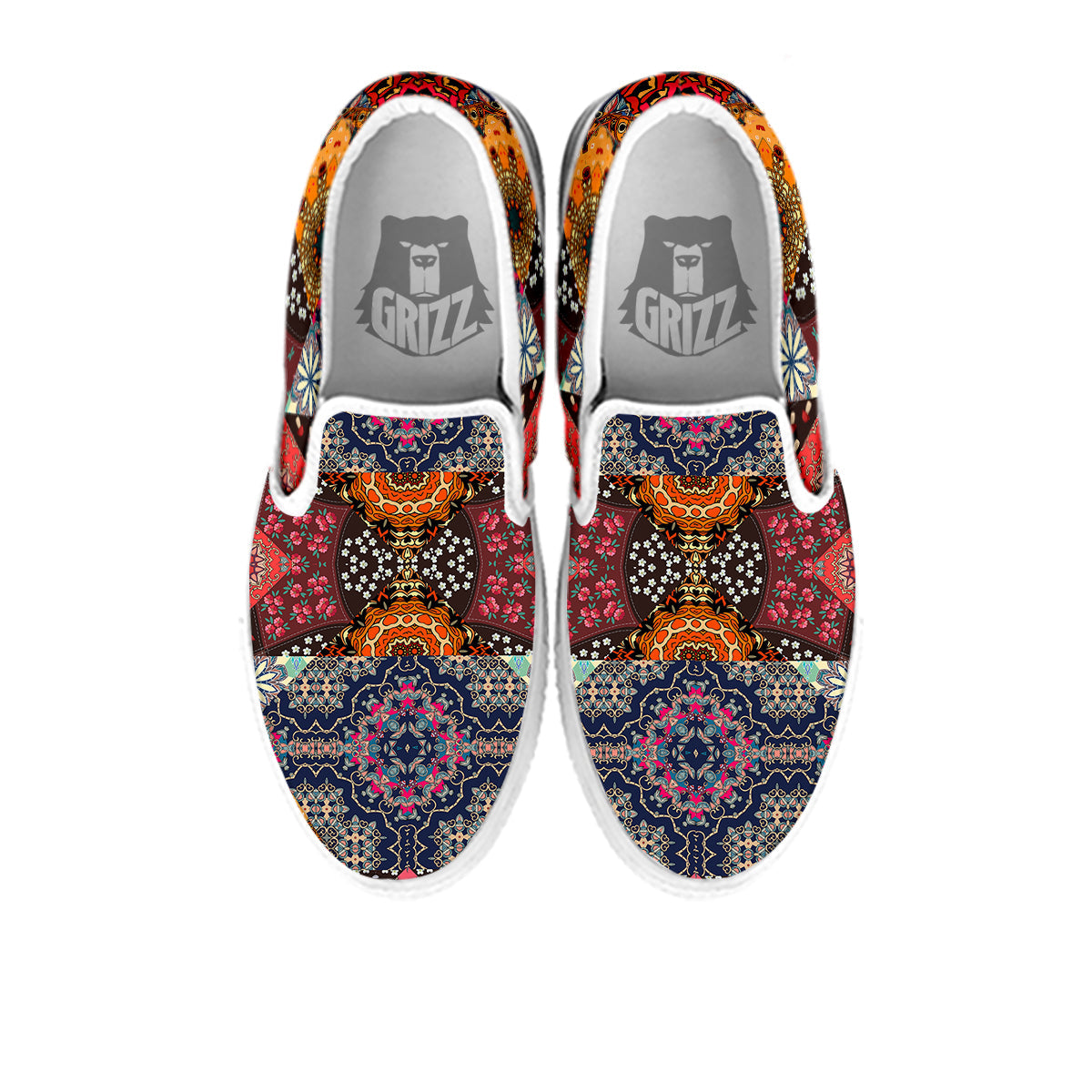 Patchwork Indian Flower Mandala Print Pattern White Slip On Shoes-grizzshop