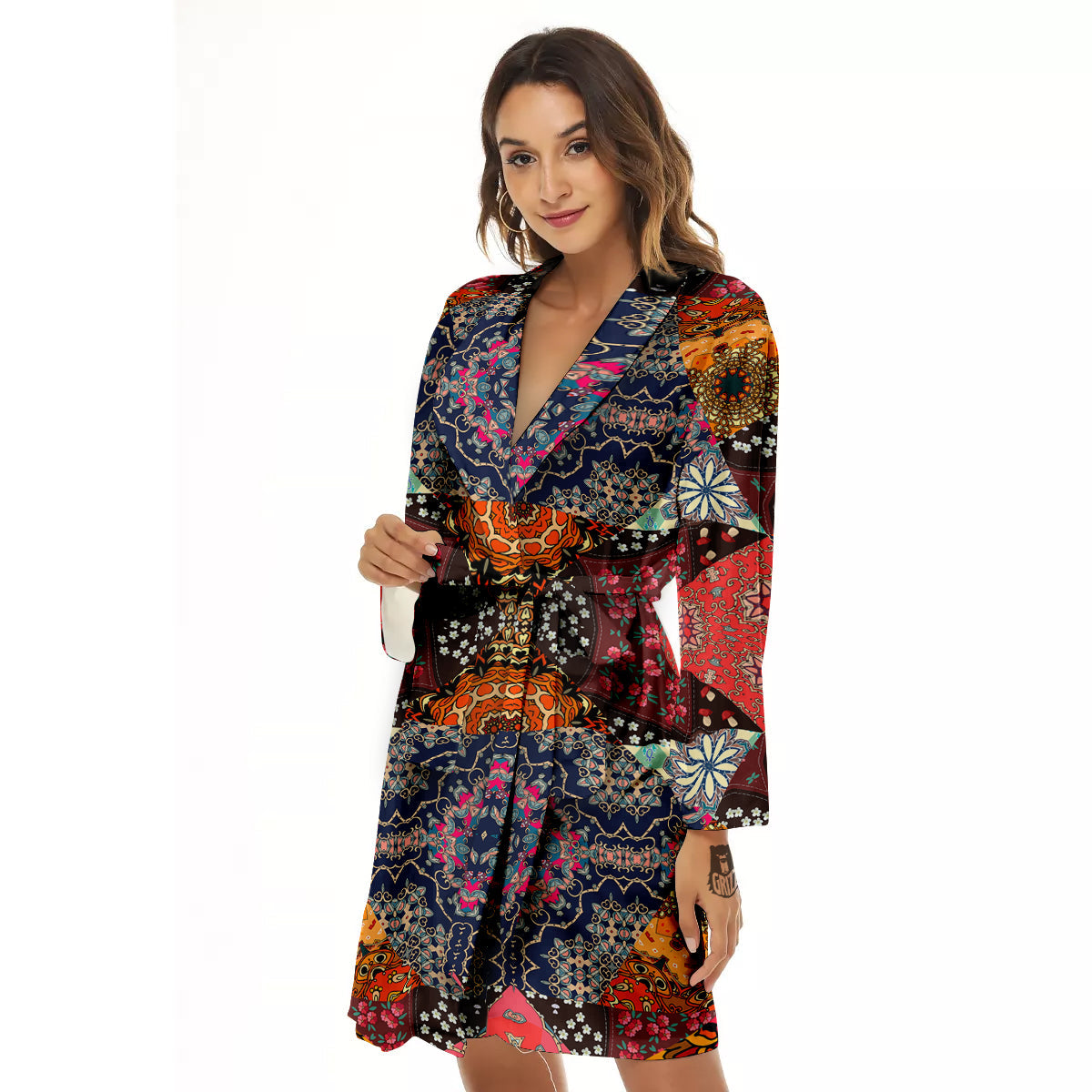 Patchwork Indian Flower Mandala Print Pattern Women's Robe-grizzshop