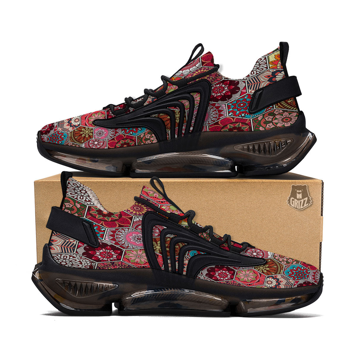 Patchwork Indian Print Pattern Black Gym Shoes-grizzshop