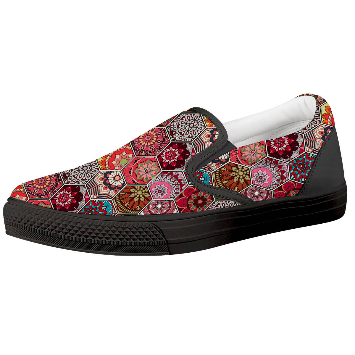 Patchwork Indian Print Pattern Black Slip On Shoes-grizzshop
