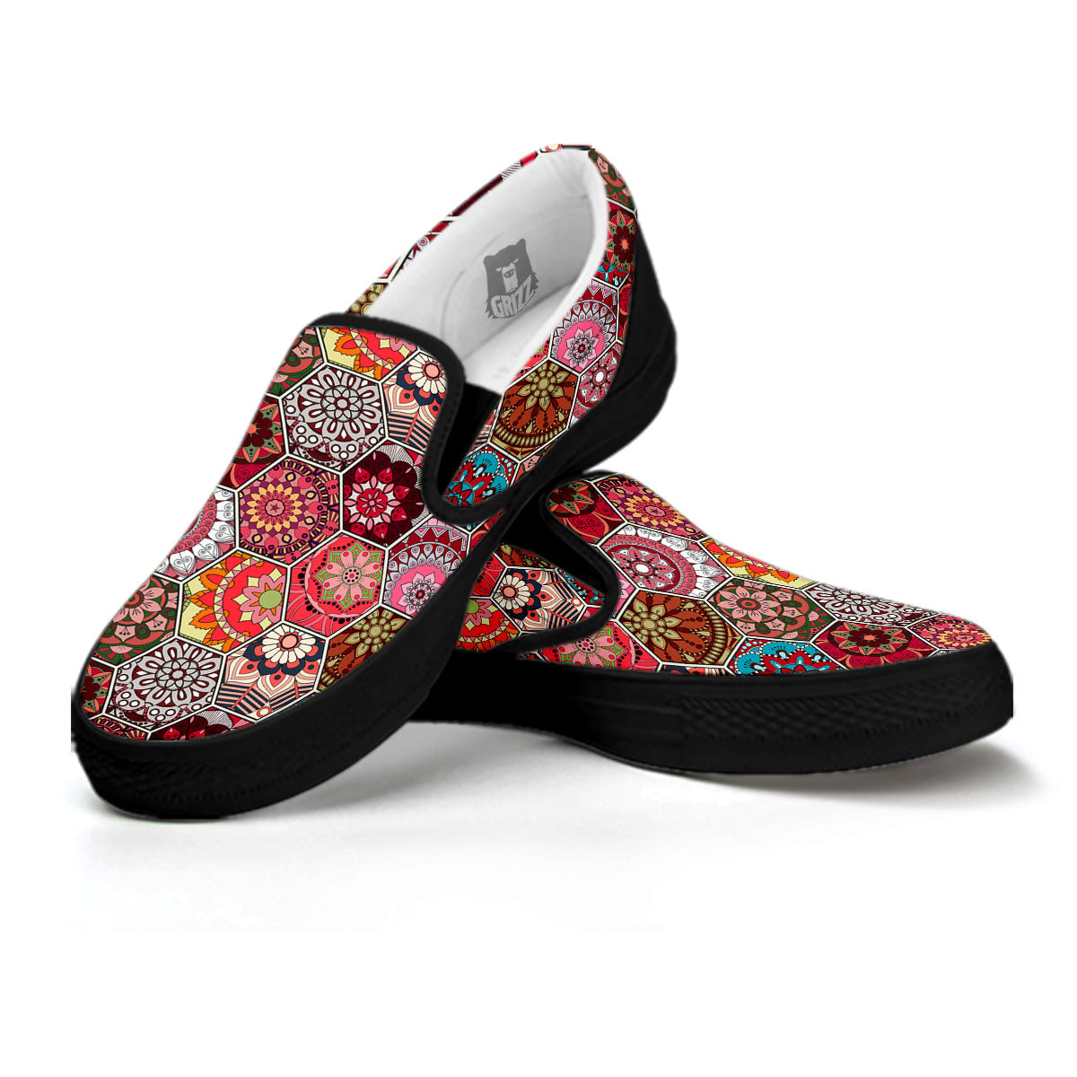 Patchwork Indian Print Pattern Black Slip On Shoes-grizzshop