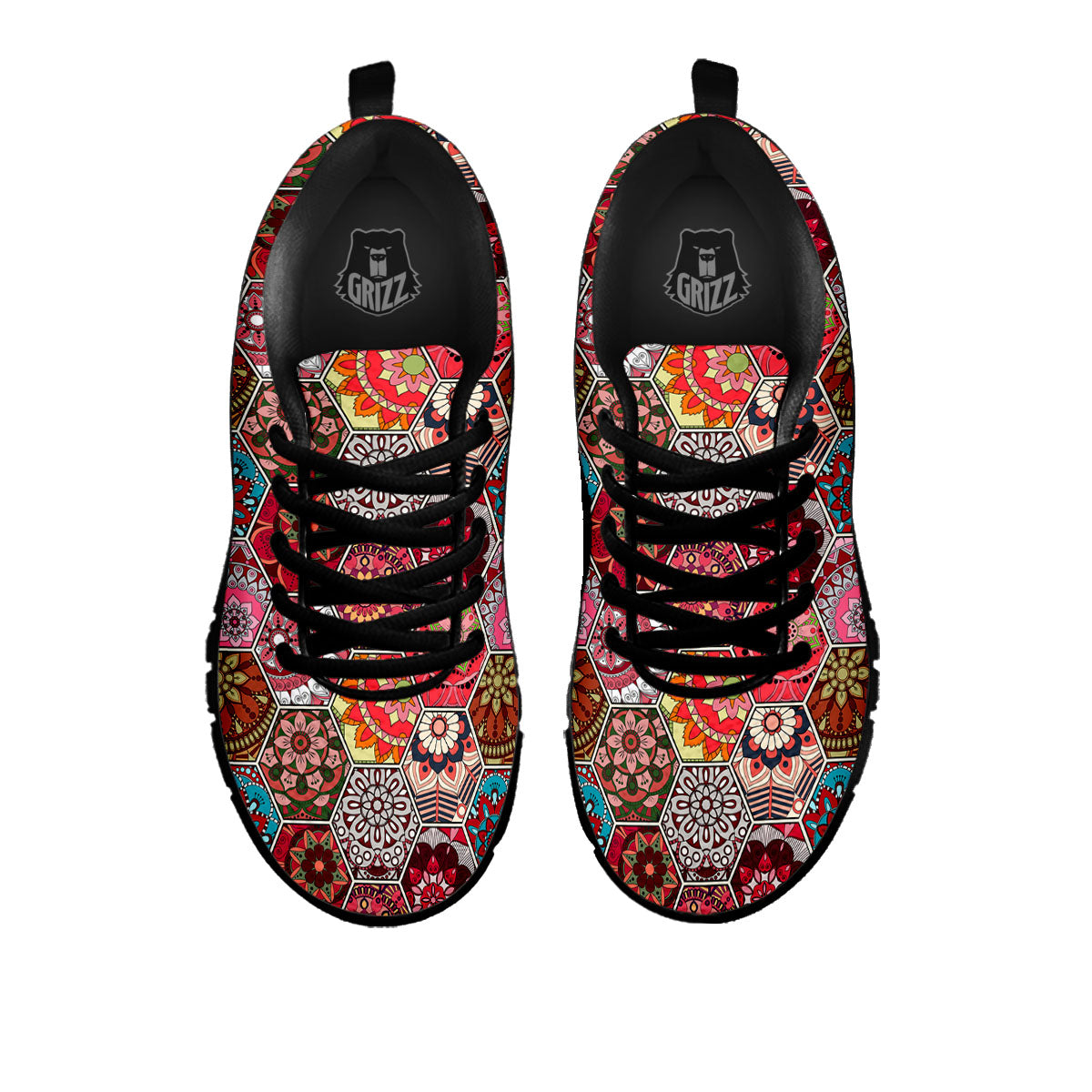 Patchwork Indian Print Pattern Black Sneaker-grizzshop