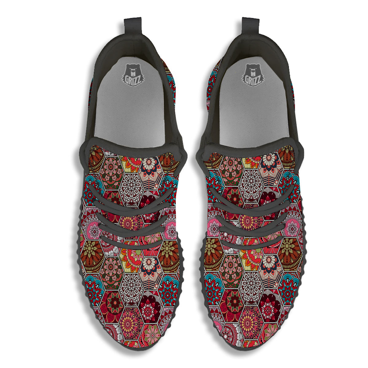 Patchwork Indian Print Pattern Black Walking Shoes-grizzshop