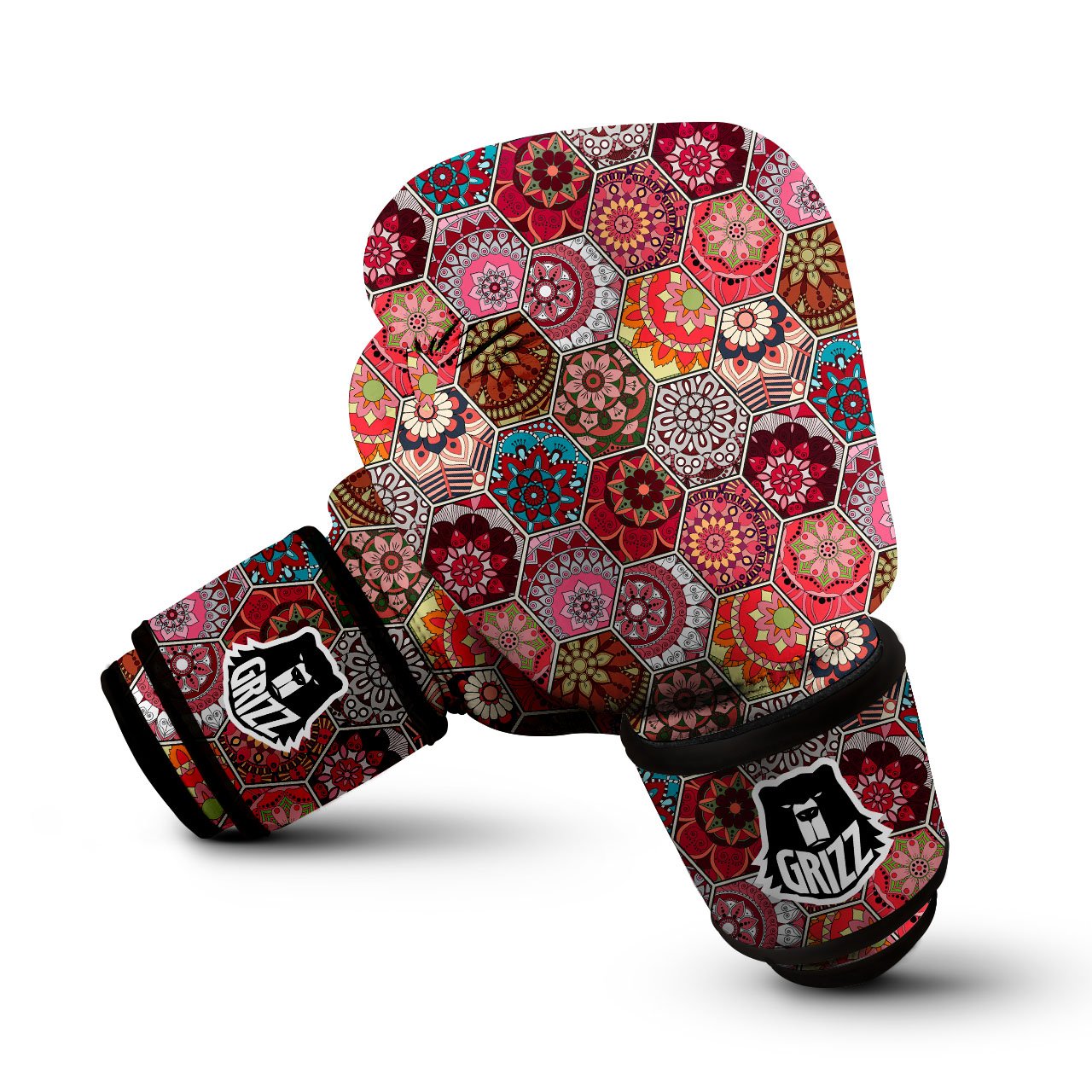 Patchwork Indian Print Pattern Boxing Gloves-grizzshop