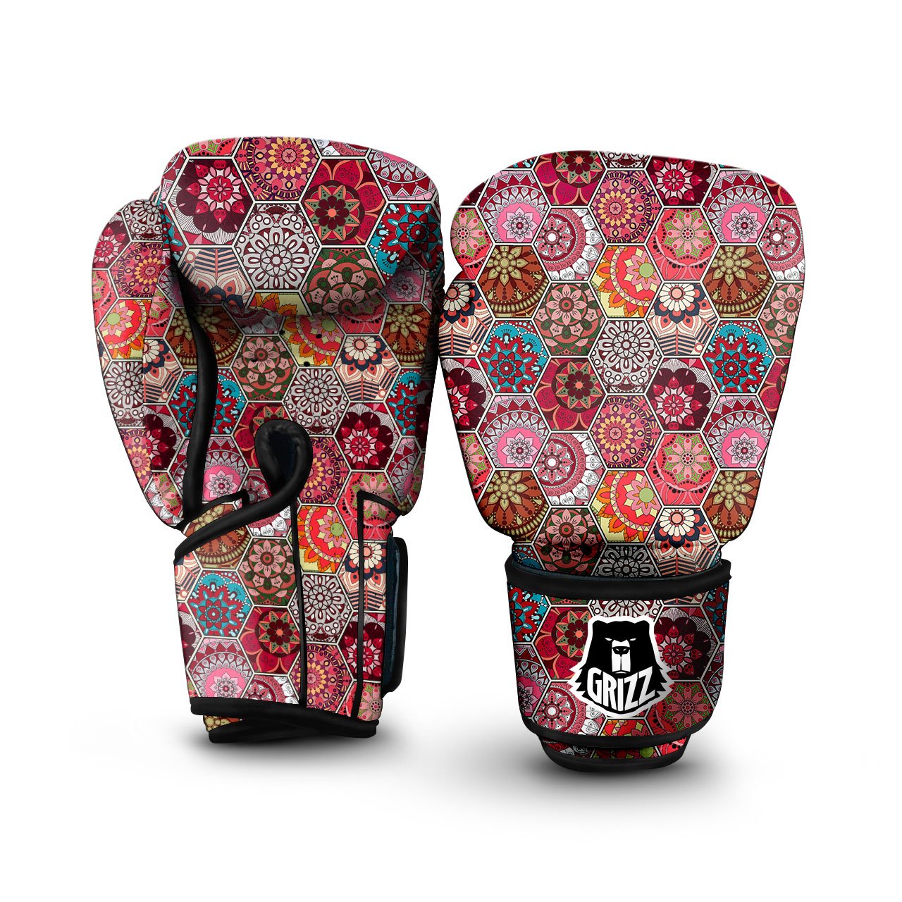 Patchwork Indian Print Pattern Boxing Gloves-grizzshop