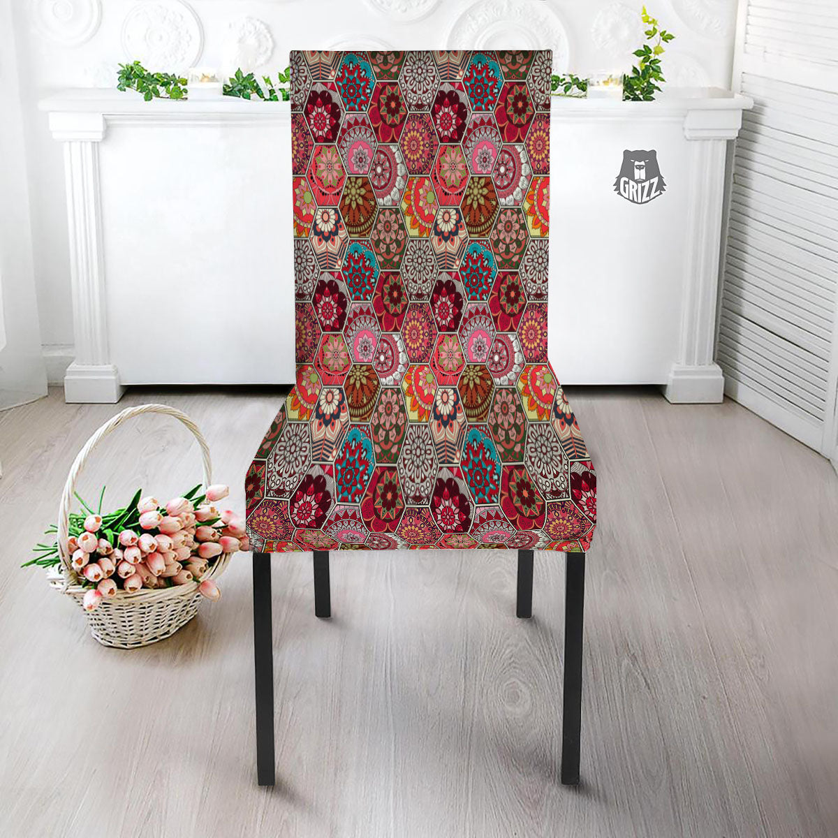 Patchwork Indian Print Pattern Dining Chair Slipcover-grizzshop