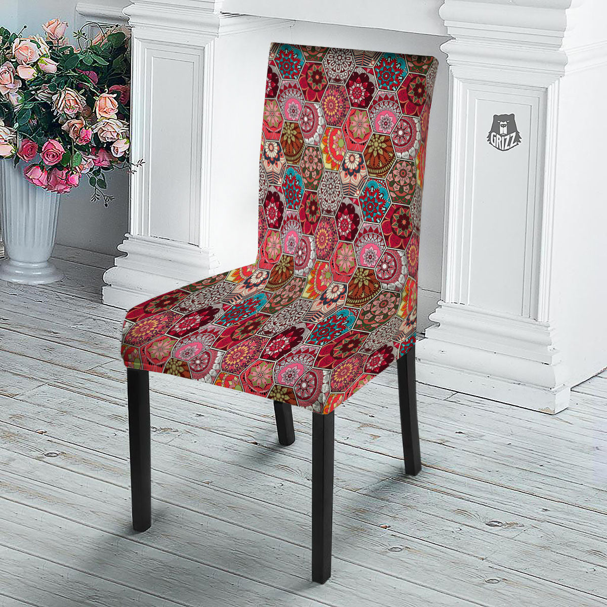 Patchwork Indian Print Pattern Dining Chair Slipcover-grizzshop