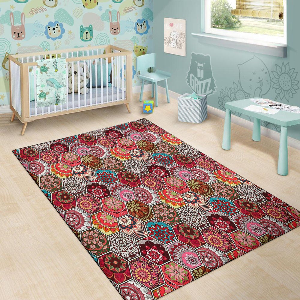 Patchwork Indian Print Pattern Floor Mat-grizzshop