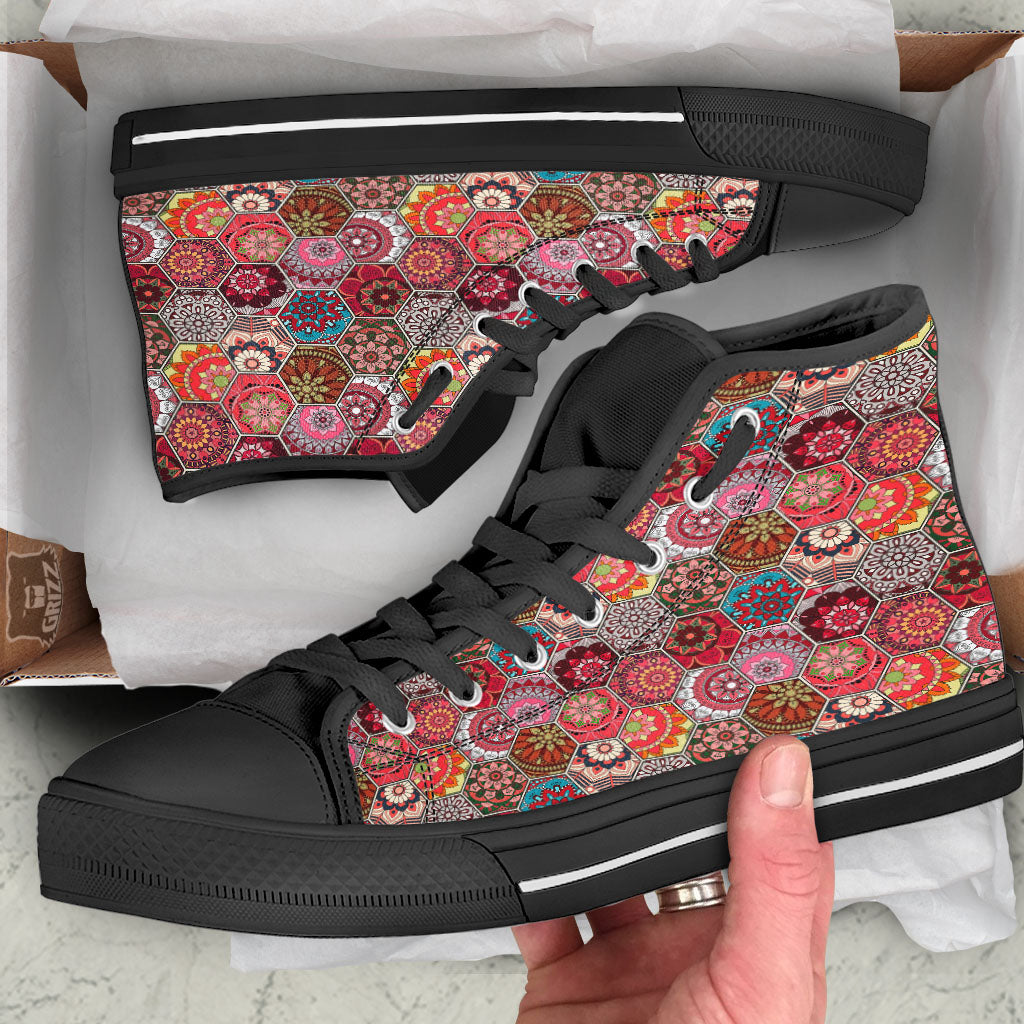 Patchwork Indian Print Pattern High Top Shoes-grizzshop