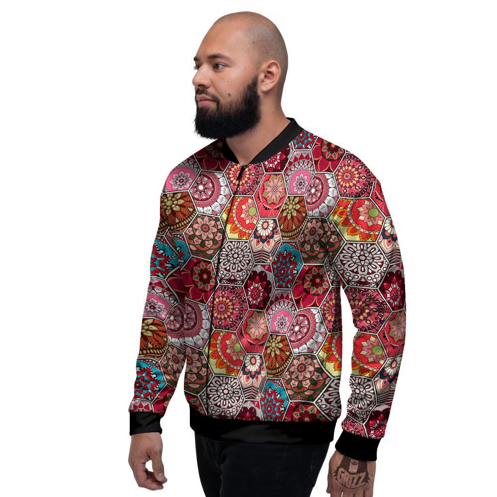 Patchwork Indian Print Pattern Men's Bomber Jacket-grizzshop