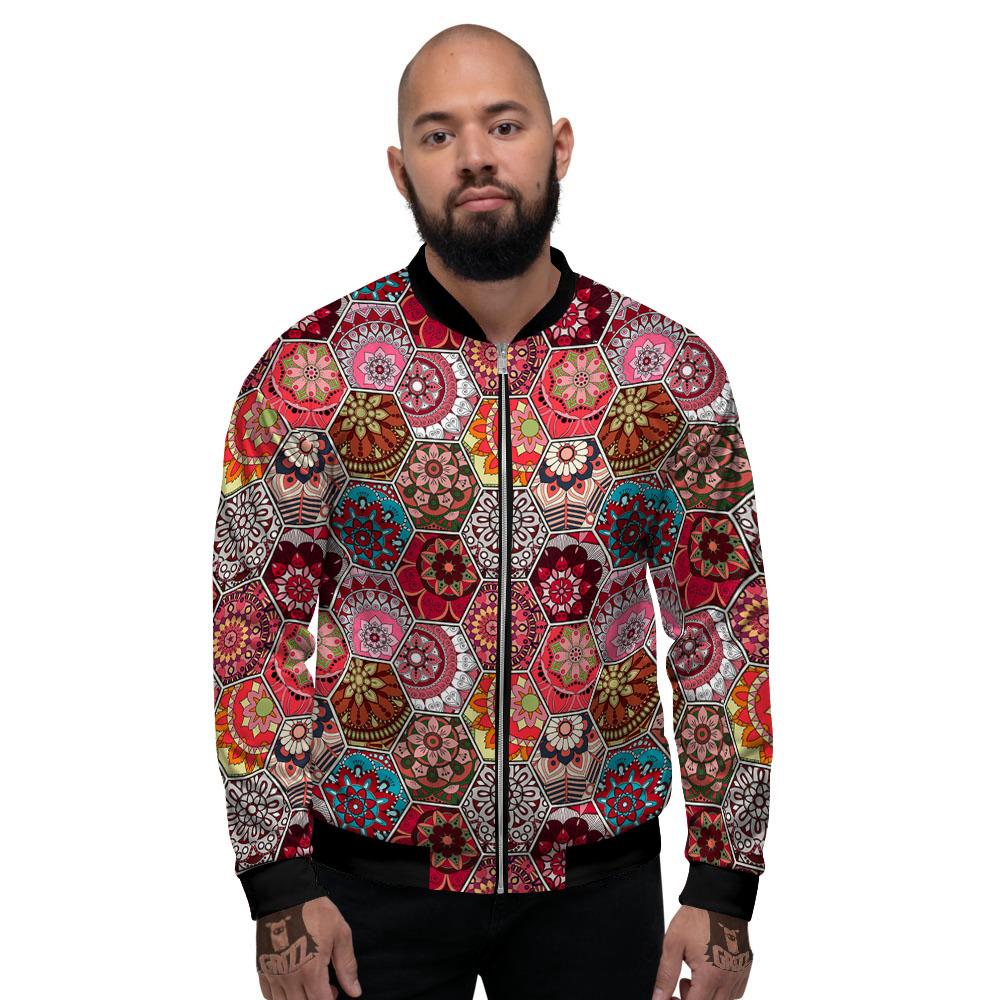 Patchwork Indian Print Pattern Men's Bomber Jacket-grizzshop