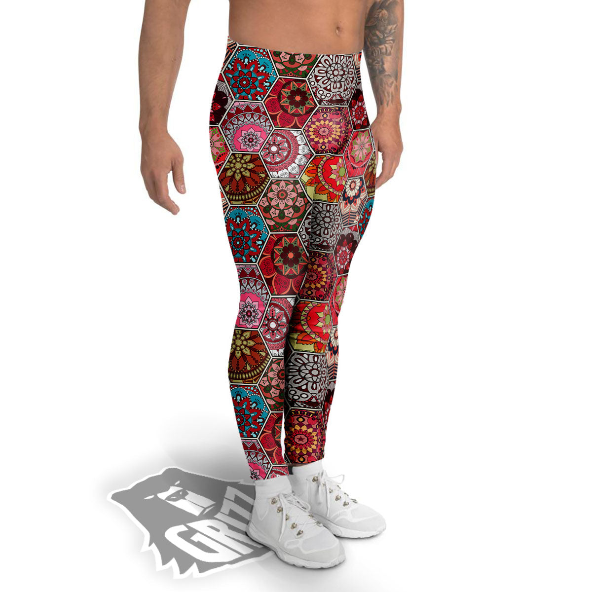Patchwork Indian Print Pattern Men's Leggings-grizzshop
