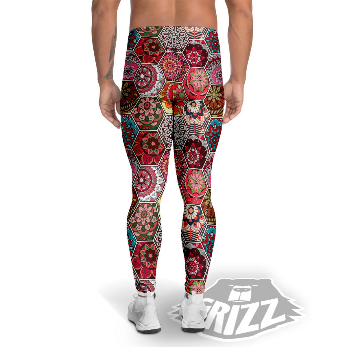 Patchwork Indian Print Pattern Men's Leggings-grizzshop