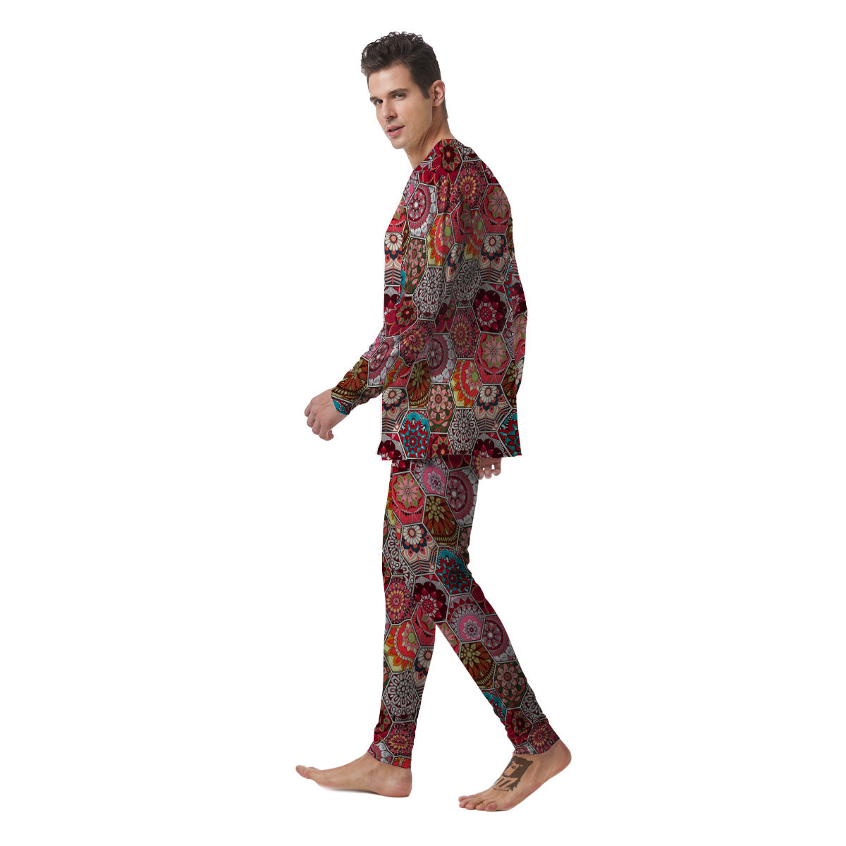 Patchwork Indian Print Pattern Men's Pajamas-grizzshop