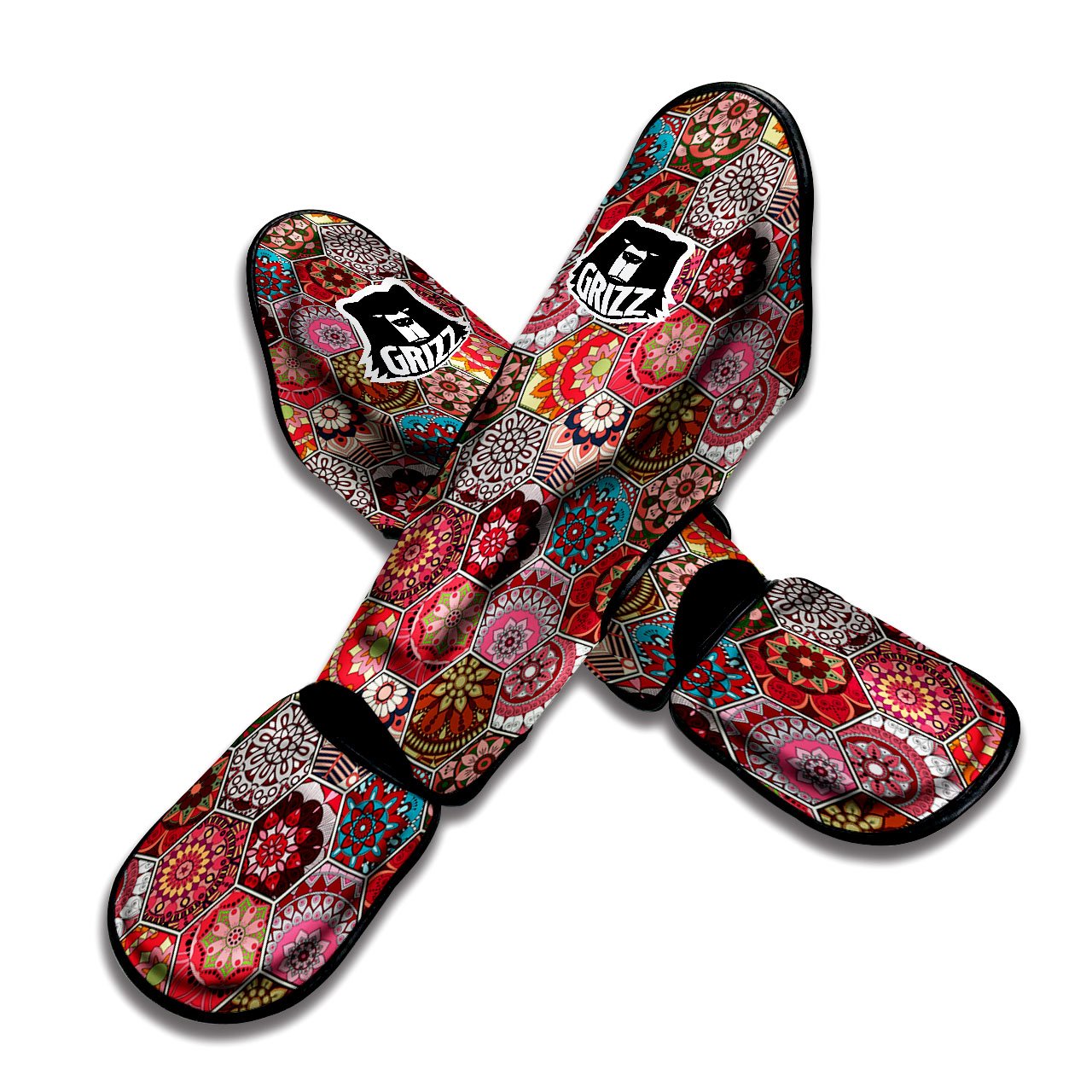 Patchwork Indian Print Pattern Muay Thai Shin Guards-grizzshop