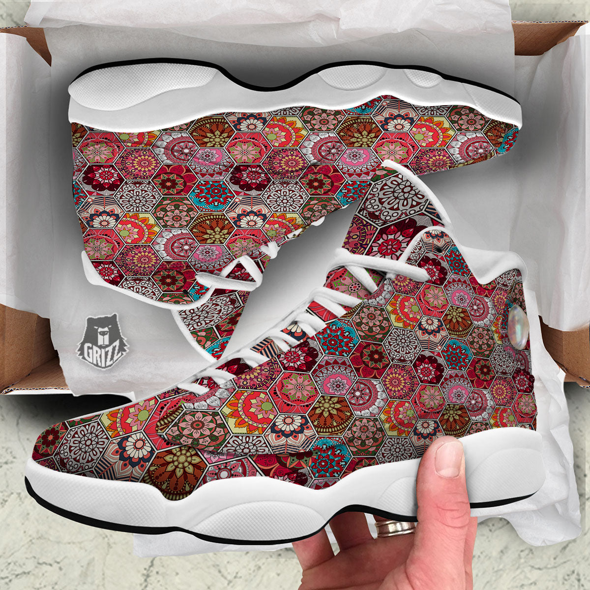 Patchwork Indian Print Pattern White Basketball Shoes-grizzshop