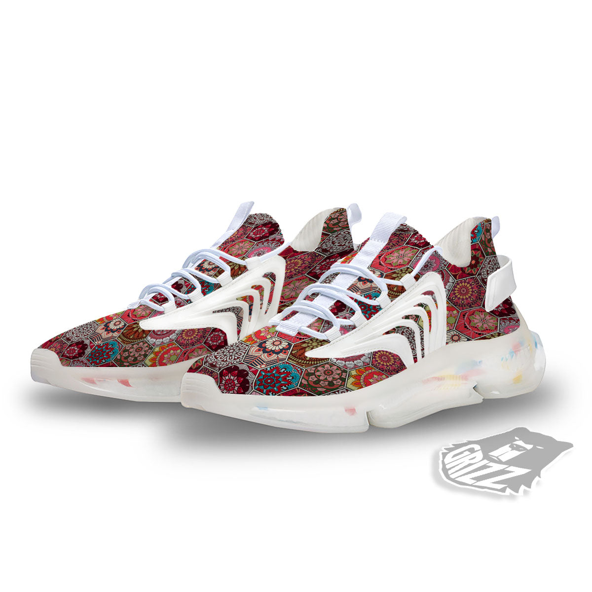 Patchwork Indian Print Pattern White Gym Shoes-grizzshop