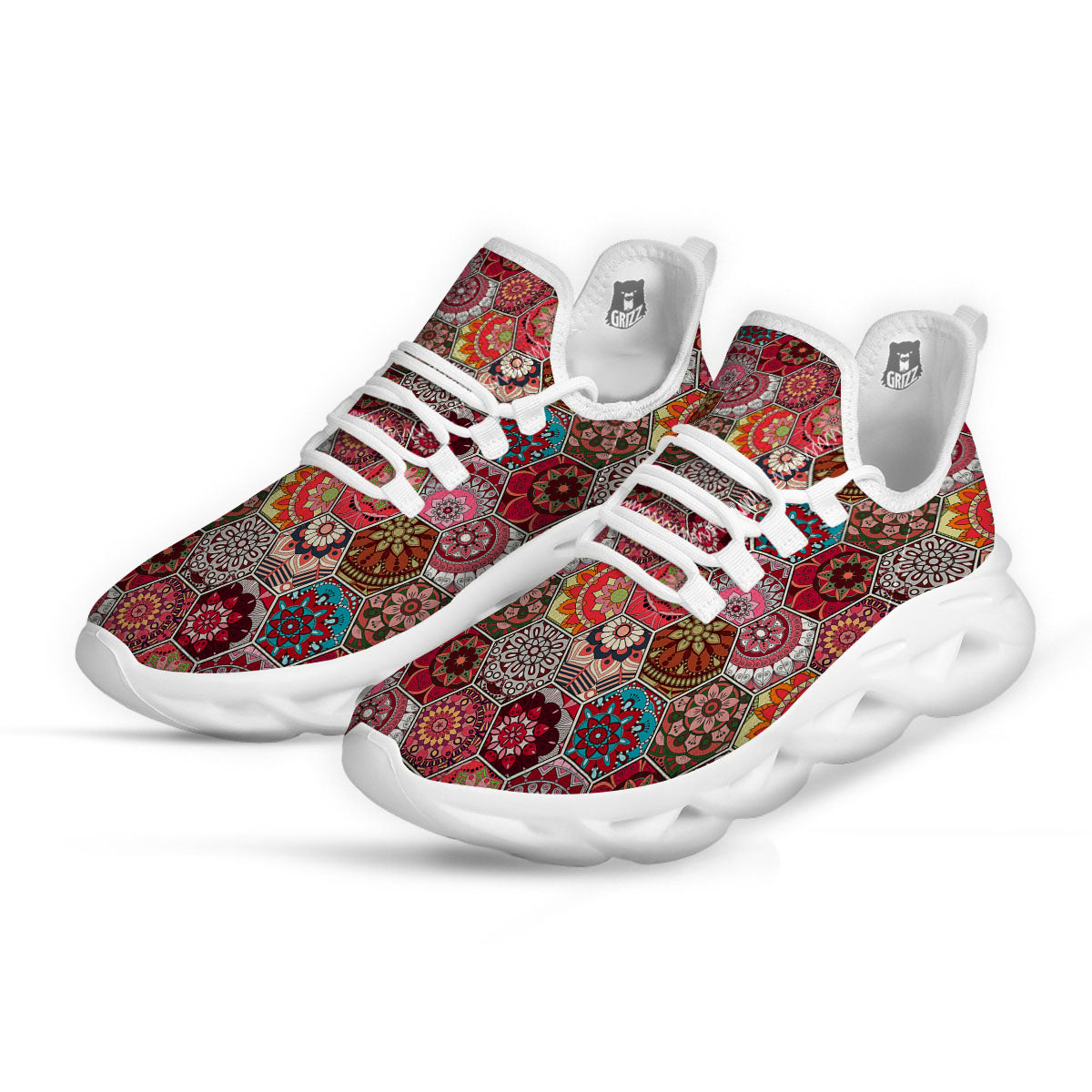 Patchwork Indian Print Pattern White Running Shoes-grizzshop
