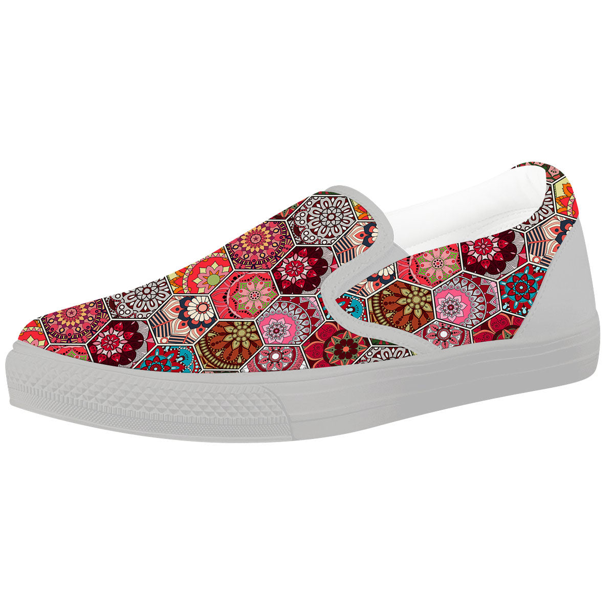 Patchwork Indian Print Pattern White Slip On Shoes-grizzshop