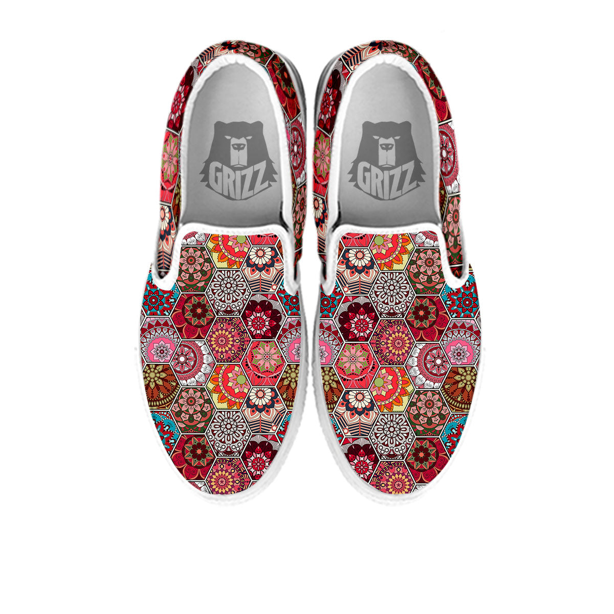 Patchwork Indian Print Pattern White Slip On Shoes-grizzshop